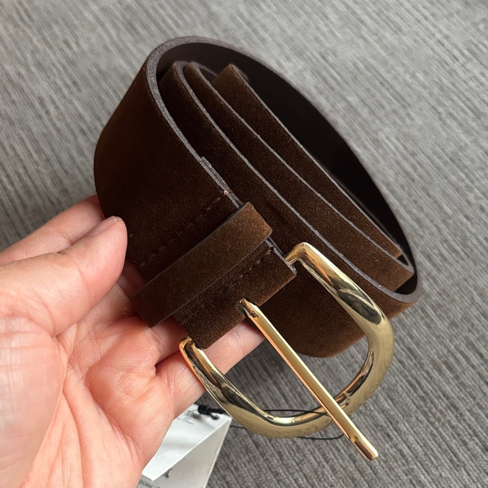 Zara - Brown Suede Belt with Gold Buckle - fits small/medium sizing